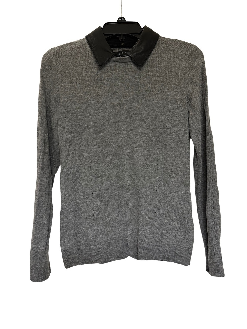 Rag & Bone 100% Wool Leather Collared Gray Sweater